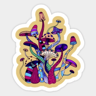 Colorful Bohemian Retro Mushrooms Hippy Design Sticker